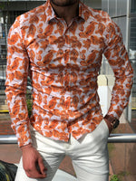 Load image into Gallery viewer, Slim-Fit Patterned Shirt Orange-baagr.myshopify.com-Shirt-BOJONI
