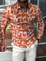 Load image into Gallery viewer, Slim-Fit Patterned Shirt Orange-baagr.myshopify.com-Shirt-BOJONI
