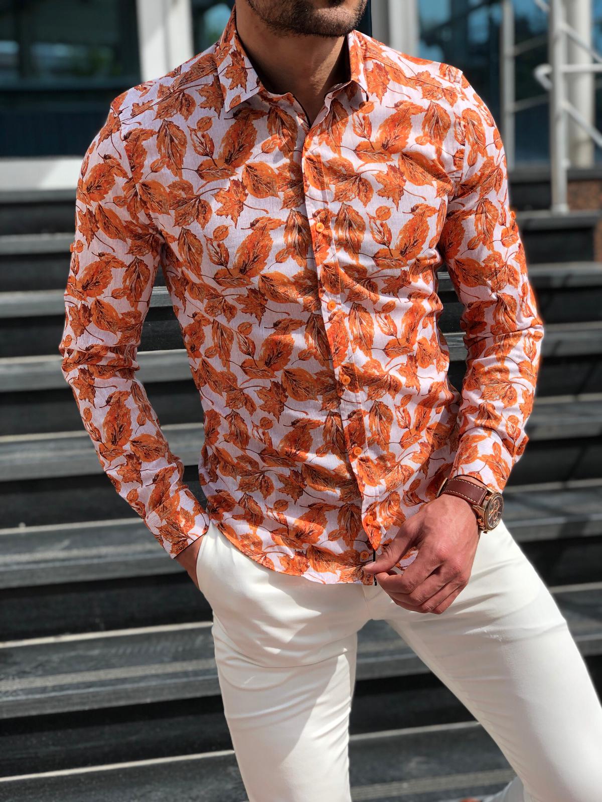 Slim-Fit Patterned Shirt Orange-baagr.myshopify.com-Shirt-BOJONI