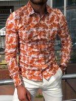Load image into Gallery viewer, Slim-Fit Patterned Shirt Orange-baagr.myshopify.com-Shirt-BOJONI
