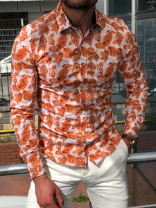 Slim-Fit Patterned Shirt Orange-baagr.myshopify.com-Shirt-BOJONI
