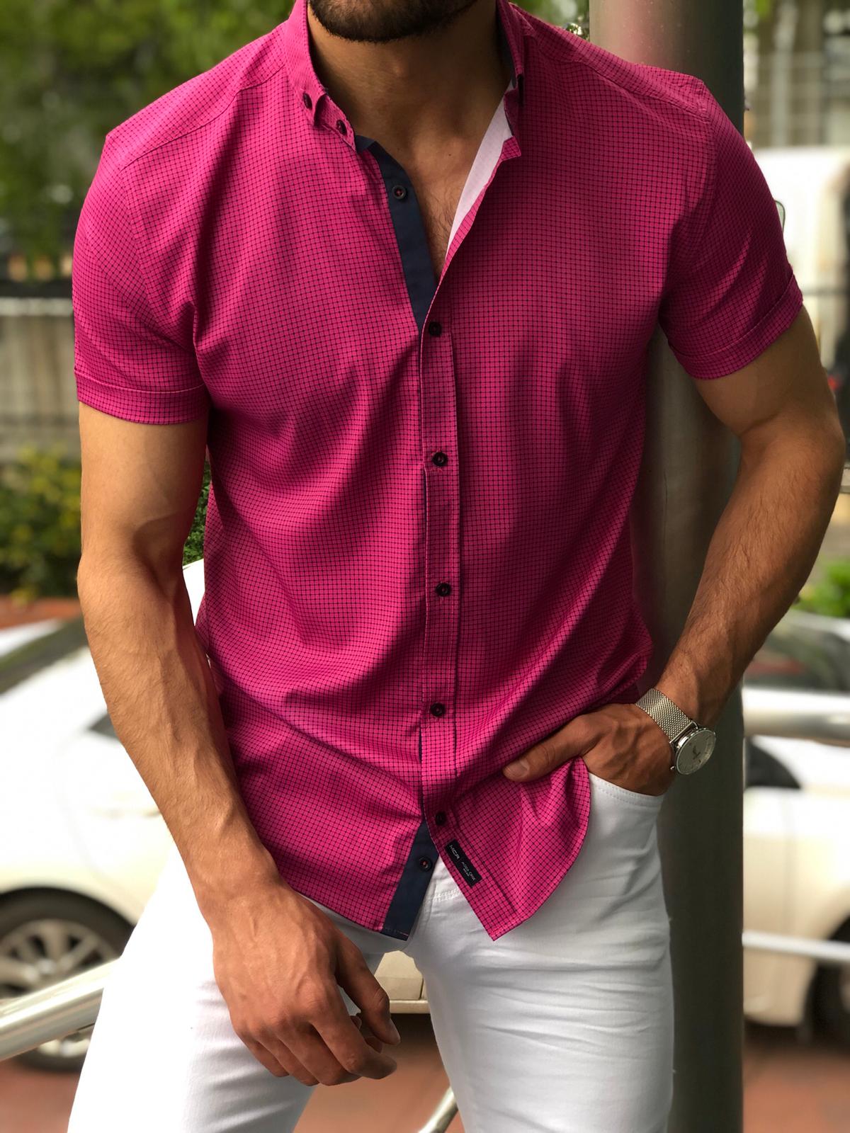 Mens pink short sleeve shirt 2025