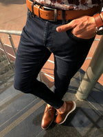 Load image into Gallery viewer, Slim-Fit Ripped Jeans Navy Blue-baagr.myshopify.com-Pants-BOJONI
