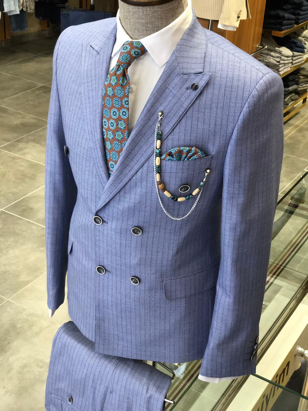 Slim-Fit Striped  Double Breasted Suit Blue-baagr.myshopify.com-suit-BOJONI
