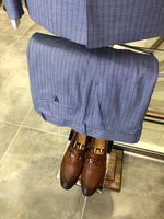 Load image into Gallery viewer, Slim-Fit Striped  Double Breasted Suit Blue-baagr.myshopify.com-suit-BOJONI
