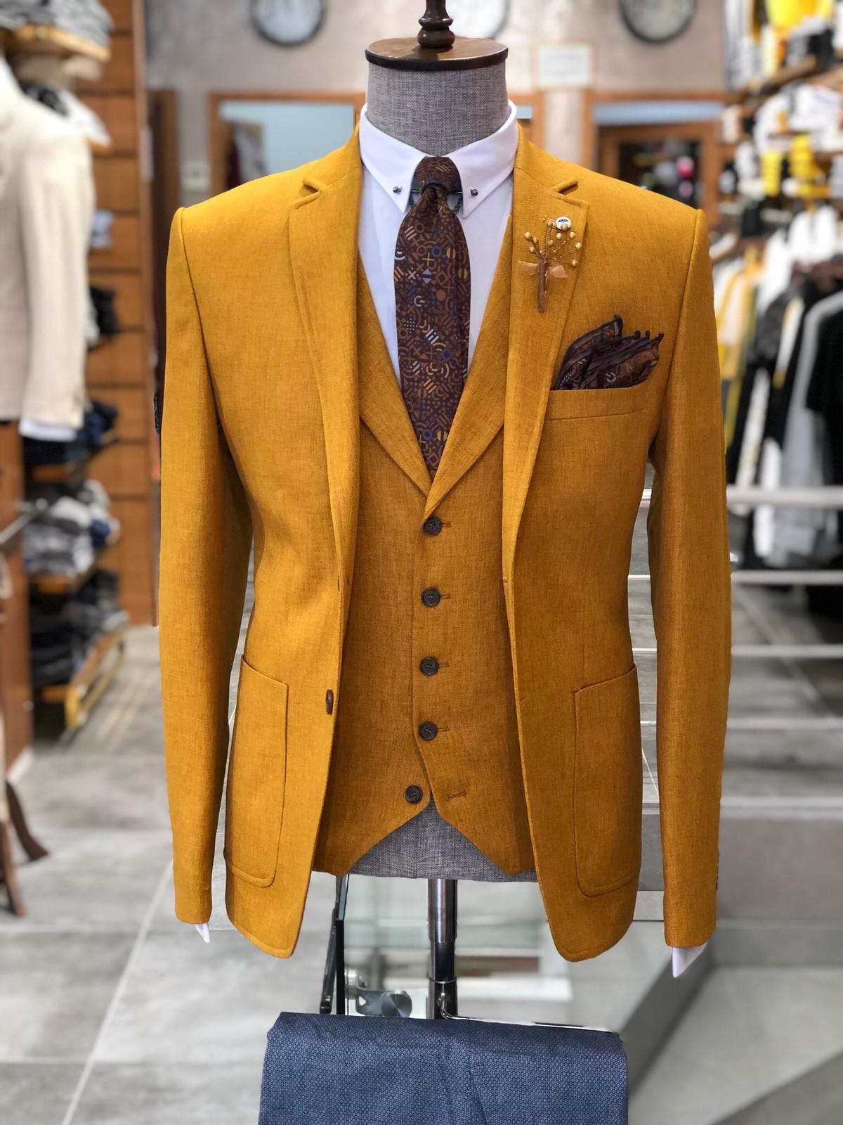 Mustard Slim-Fit Cotton Suit Vest BOJONI - Main Image