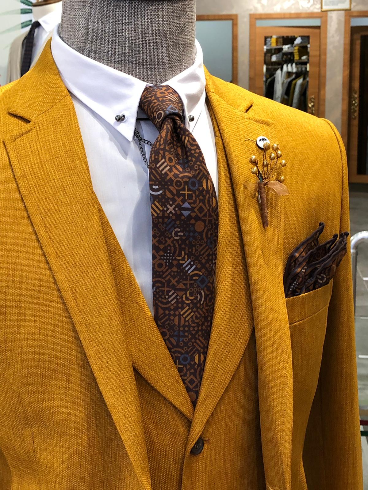 Mustard Slim-Fit Cotton  Suit Vest-baagr.myshopify.com-suit-BOJONI