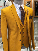 Load image into Gallery viewer, Mustard Slim-Fit Cotton  Suit Vest-baagr.myshopify.com-suit-BOJONI
