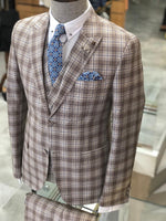 Load image into Gallery viewer, Branoss Slim-Fit Plaid Suit Vest Brown-baagr.myshopify.com-suit-BOJONI
