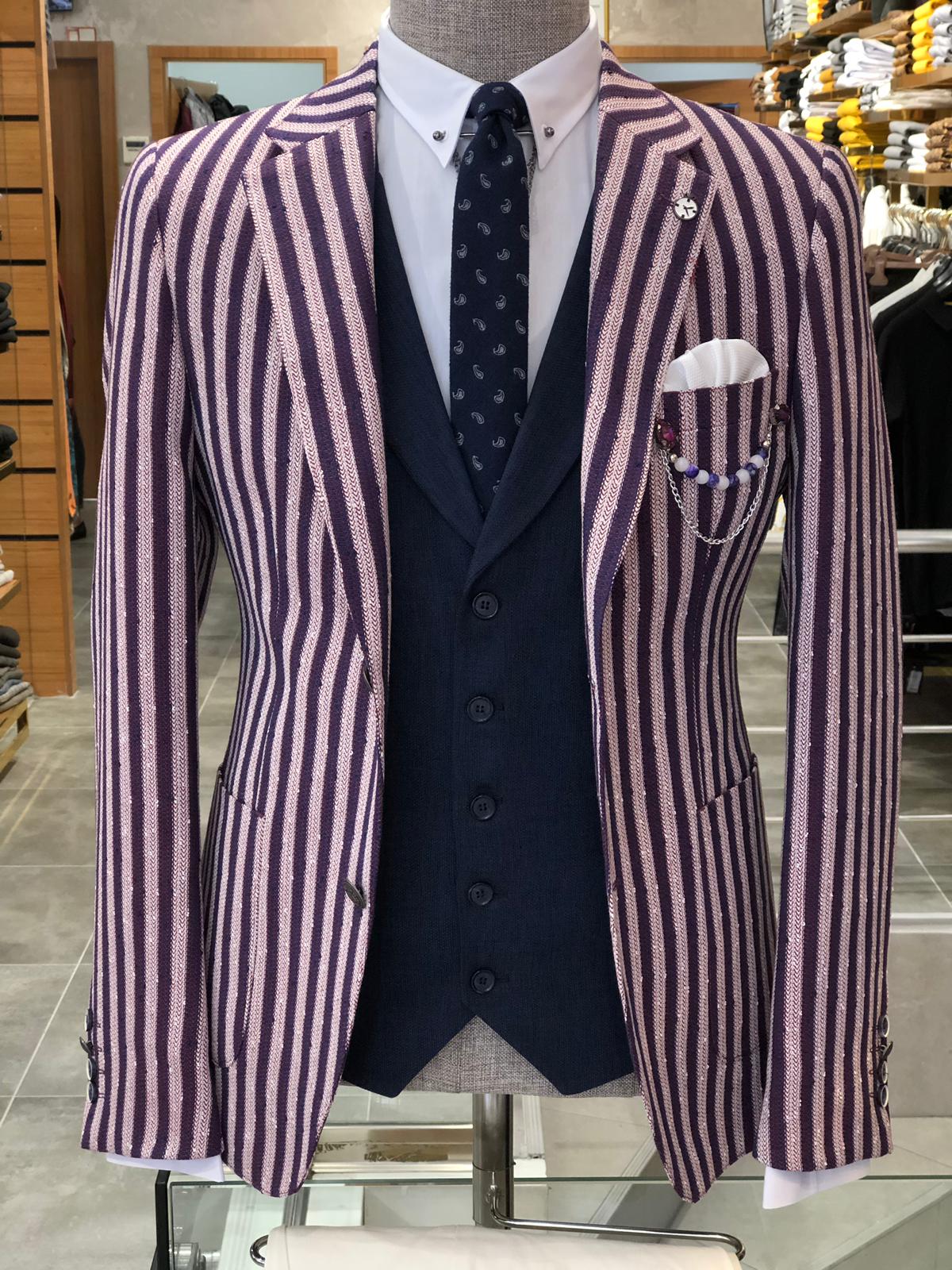 Pinkos Slim-Fit Striped Suit Vest Claret red-baagr.myshopify.com-suit-BOJONI