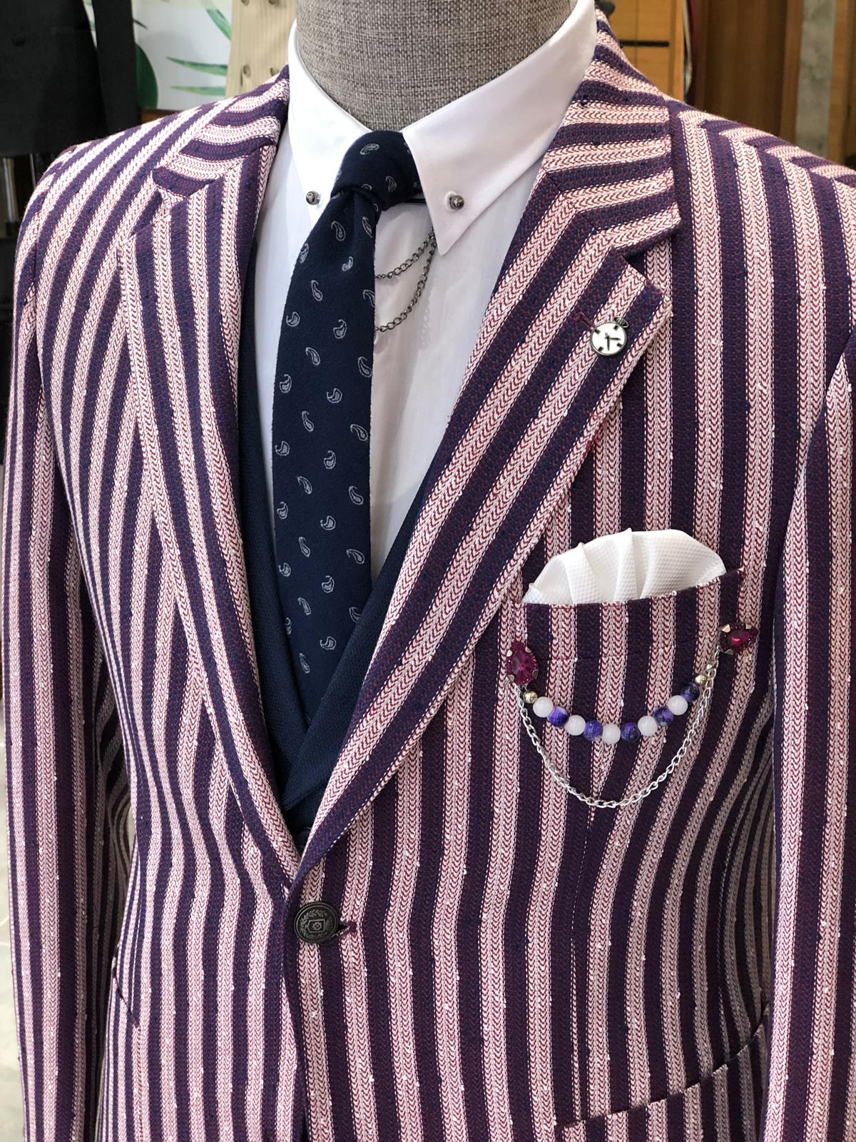 Pinkos Slim-Fit Striped Suit Vest Claret red-baagr.myshopify.com-suit-BOJONI