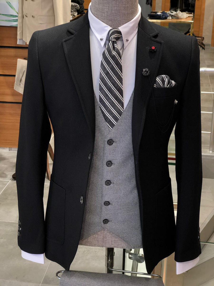 Slim-Fit Cotton Suit Vest Black | BOJONI