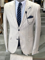 Load image into Gallery viewer, Kukoss  Slim-Fit Striped Suit Vest Ecru-baagr.myshopify.com-suit-BOJONI

