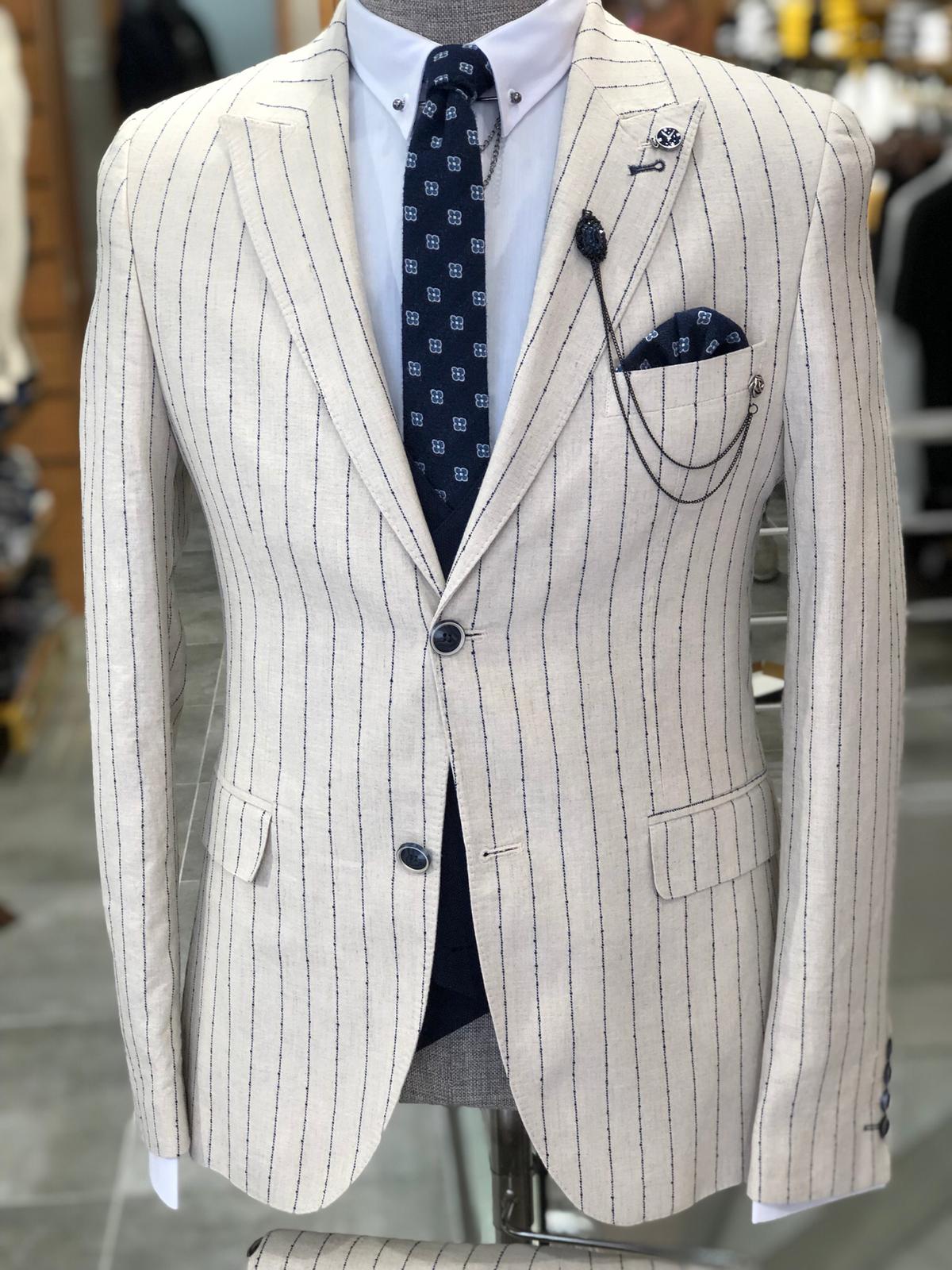 Kukoss  Slim-Fit Striped Suit Vest Ecru-baagr.myshopify.com-suit-BOJONI