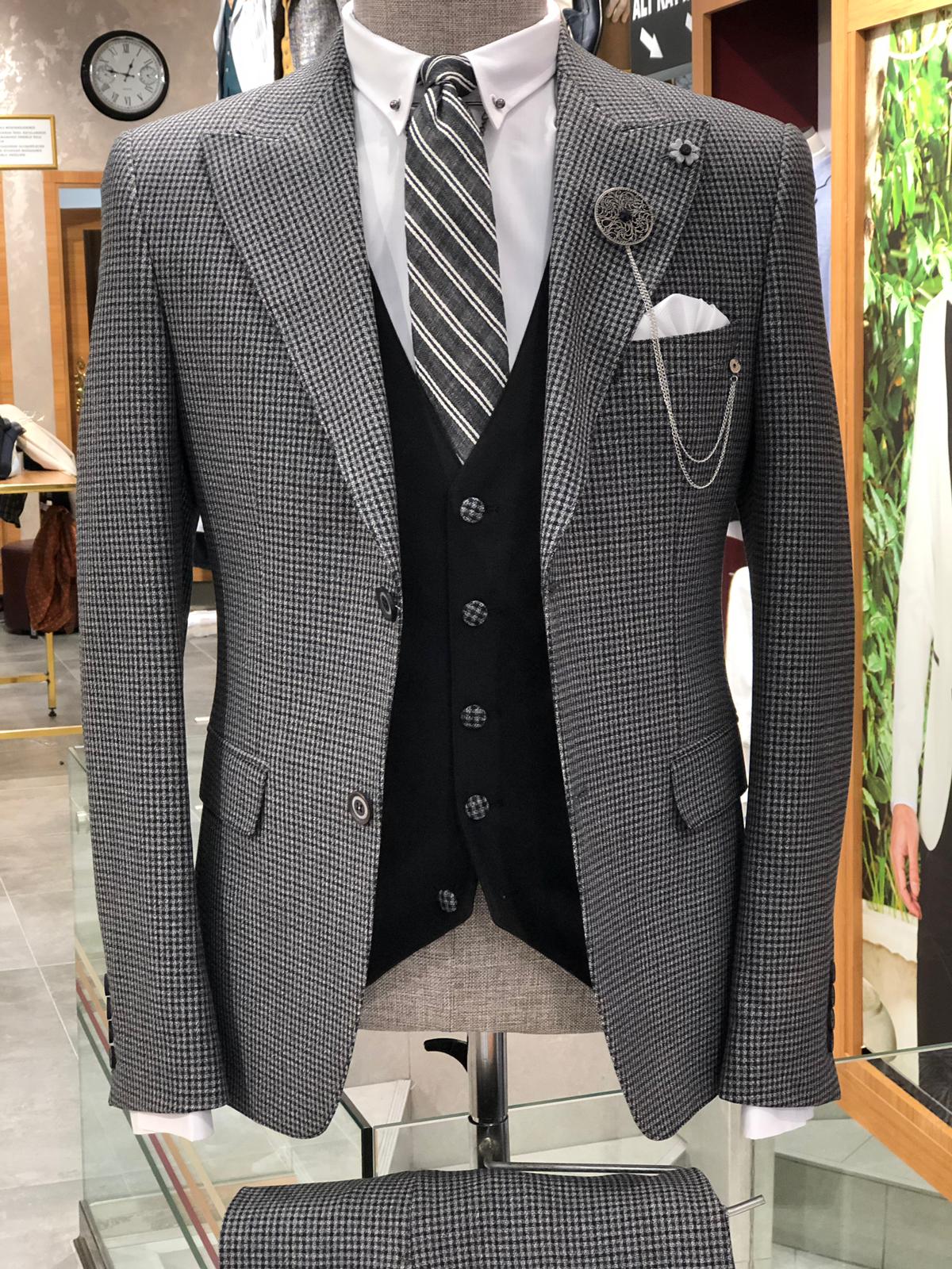 Baha Slim-Fit Patterned Suit Vest Black BOJONI