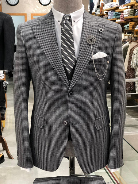 Baha Slim-Fit Patterned Suit Vest Black | BOJONI