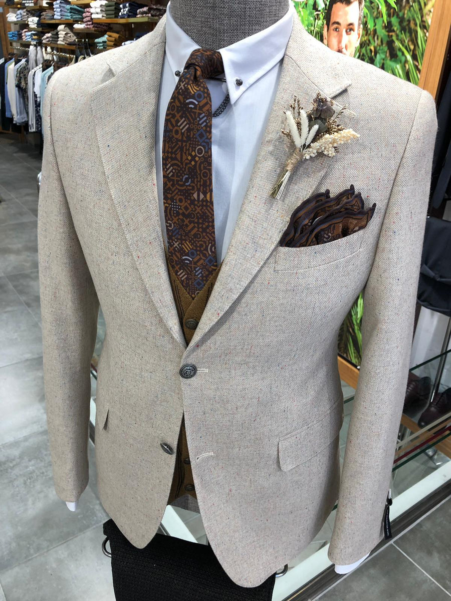 Garo Slim-Fit Wool Suit Vest Beige | BOJONI