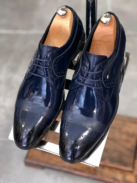 Navy blue 2025 patent leather shoes