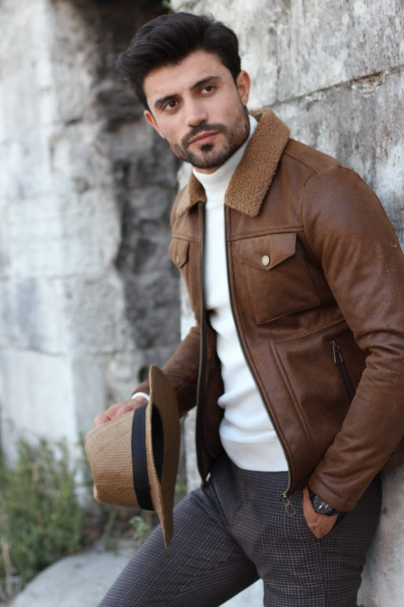 Alonso Leather Coat With Collar Fur | BOJONI