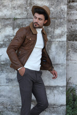 Load image into Gallery viewer, Alonso Leather Coat With Collar Fur-baagr.myshopify.com-Jacket-BOJONI
