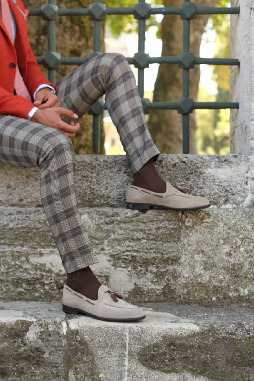 Pac Slim-Fit Plaid Pants Camel-baagr.myshopify.com-Pants-BOJONI