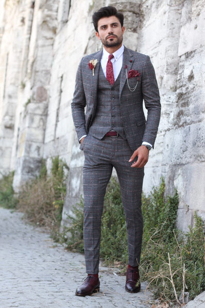 Camos Slim-Fit Plaid Suit Anthracite | BOJONI