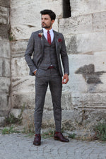 Load image into Gallery viewer, Camos Slim-Fit Plaid Suit Anthracite-baagr.myshopify.com-suit-BOJONI
