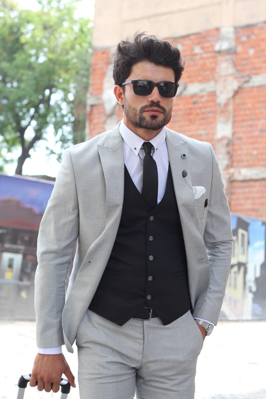 Bojo Slim-Fit Patterned Suit Grey ( BIG SIZES )-baagr.myshopify.com-suit-BOJONI