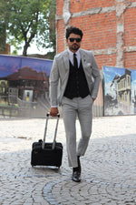 Load image into Gallery viewer, Bojo Slim-Fit Patterned Suit Grey ( BIG SIZES )-baagr.myshopify.com-suit-BOJONI
