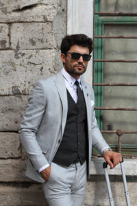 Bojo Slim-Fit Patterned Suit Grey ( BIG SIZES )-baagr.myshopify.com-suit-BOJONI
