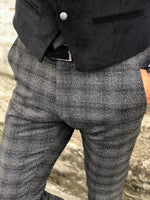 Load image into Gallery viewer, Bakki Slim-Fit Plaid Pants in Black-baagr.myshopify.com-Pants-BOJONI
