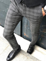 Load image into Gallery viewer, Bakki Slim-Fit Plaid Pants in Black-baagr.myshopify.com-Pants-BOJONI
