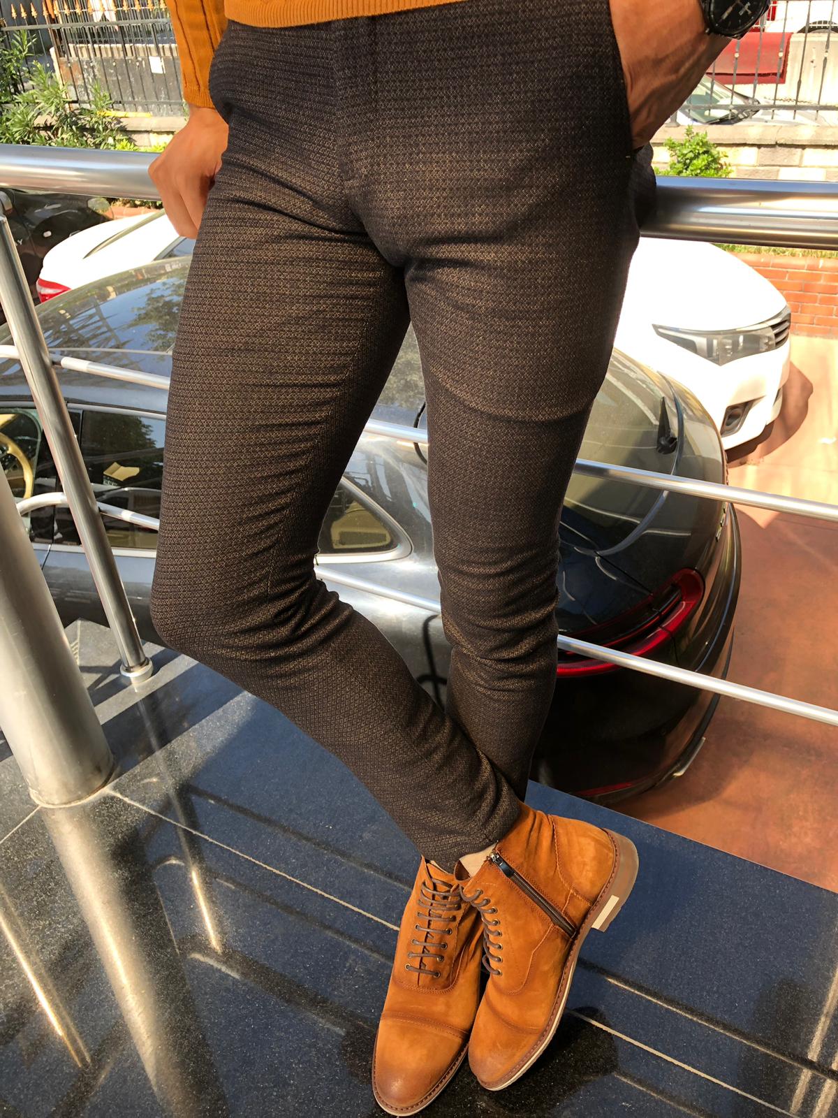 Malacan Slim-fit Patterned Pants Camel BOJONI