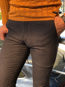 Malacan Slim-fit Patterned Pants Camel-baagr.myshopify.com-Pants-BOJONI