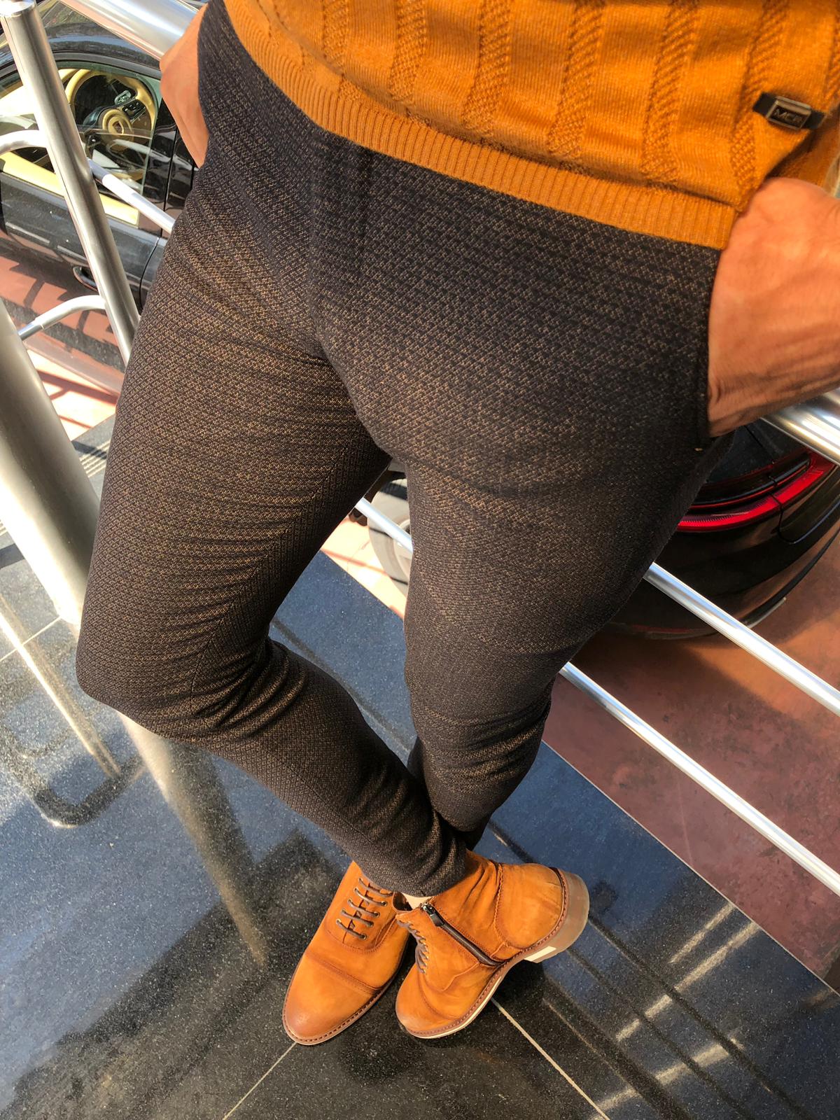 Malacan Slim-fit Patterned Pants Camel-baagr.myshopify.com-Pants-BOJONI