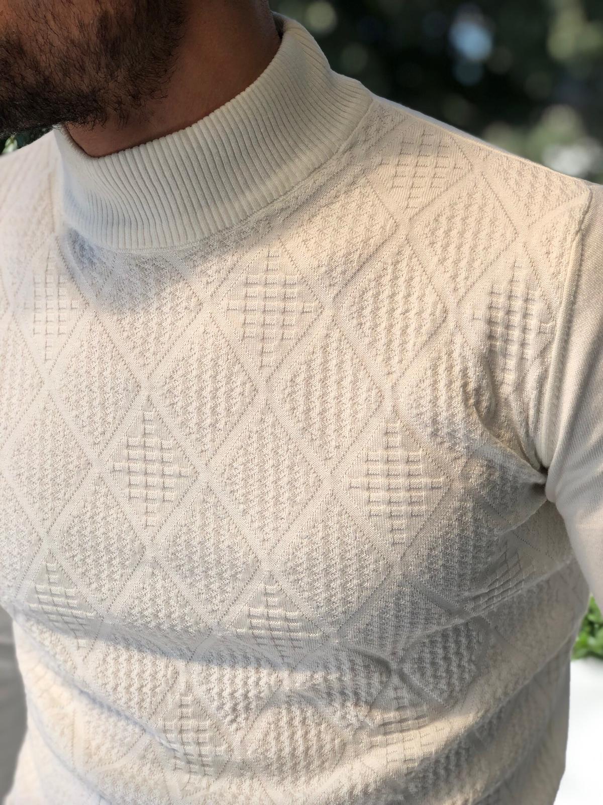 Slim-Fit Patterned Turtleneck Knitwear Ecru-baagr.myshopify.com-sweatshirts-BOJONI
