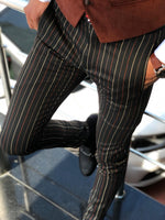 Load image into Gallery viewer, Melik Slim-fit Striped Pants Black-baagr.myshopify.com-Pants-BOJONI
