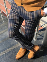 Load image into Gallery viewer, Mason Slim-Fit Striped Pants Blue-baagr.myshopify.com-Pants-BOJONI
