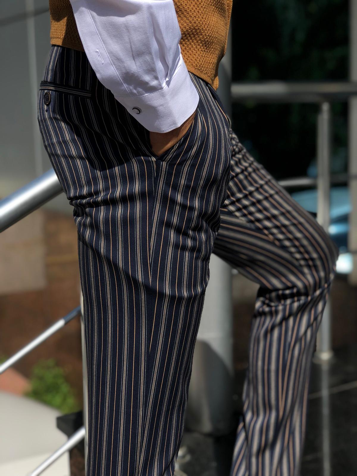 Mason Slim-Fit Striped Pants Blue-baagr.myshopify.com-Pants-BOJONI