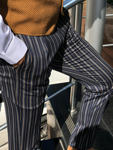 Mason Slim-Fit Striped Pants Blue | BOJONI