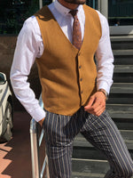 Load image into Gallery viewer, Slim-Fit Patterned Knitwear Vest Tobacco-baagr.myshopify.com-suit-BOJONI
