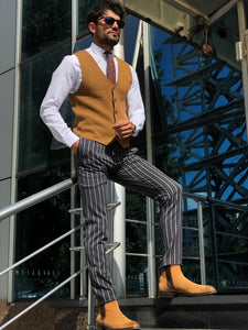 Slim-Fit Patterned Knitwear Vest Tobacco-baagr.myshopify.com-suit-BOJONI
