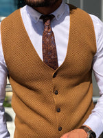 Load image into Gallery viewer, Slim-Fit Patterned Knitwear Vest Tobacco-baagr.myshopify.com-suit-BOJONI

