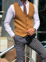 Load image into Gallery viewer, Slim-Fit Patterned Knitwear Vest Tobacco-baagr.myshopify.com-suit-BOJONI
