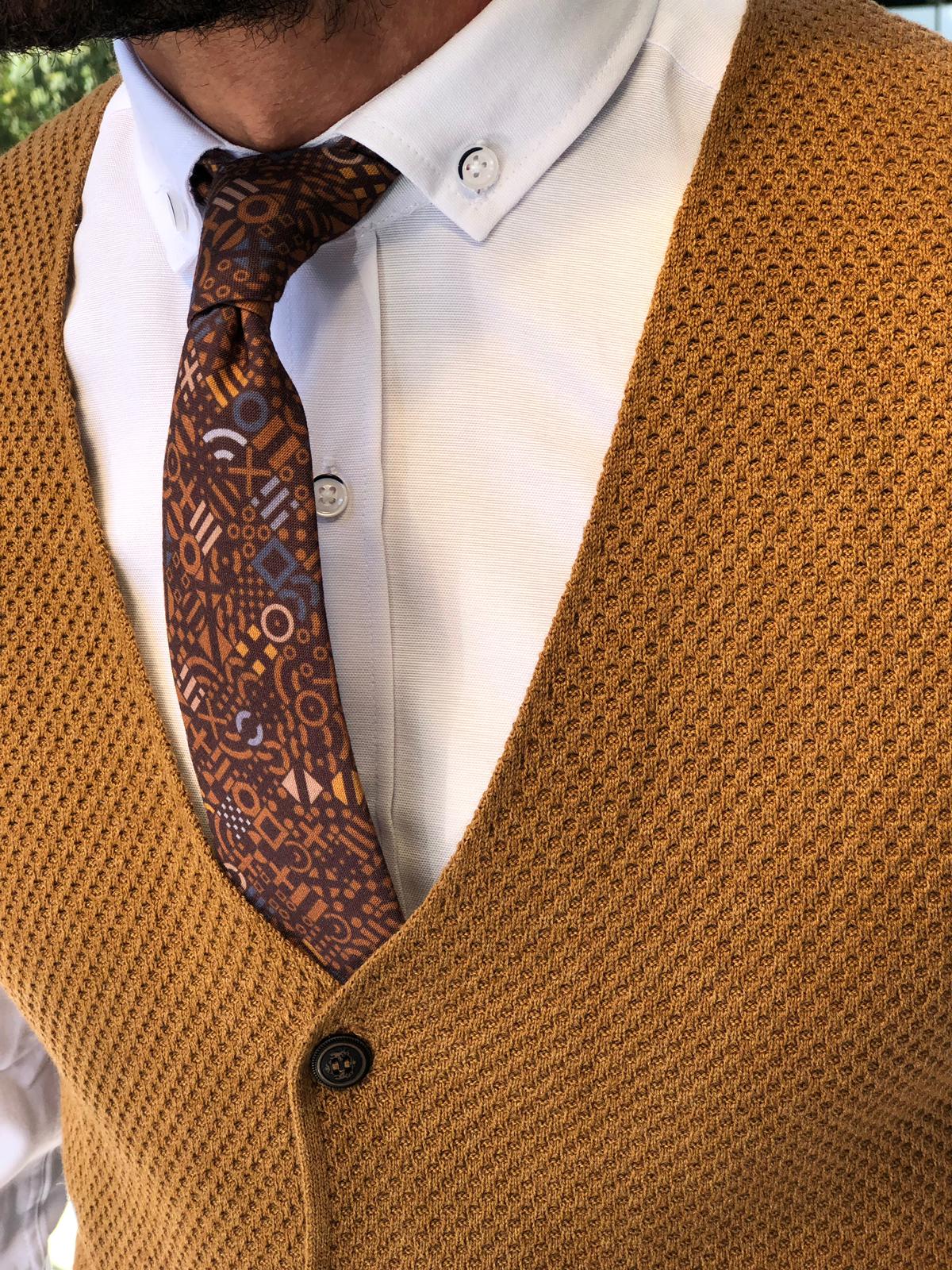 Slim-Fit Patterned Knitwear Vest Tobacco-baagr.myshopify.com-suit-BOJONI