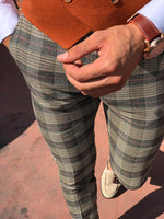 Load image into Gallery viewer, Carlos Slim-fit Plaid Fabric Pants Camel-baagr.myshopify.com-Pants-BOJONI
