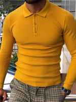 Load image into Gallery viewer, Carlos Slim-Fit Polo Sweater Mustard-baagr.myshopify.com-sweatshirts-BOJONI
