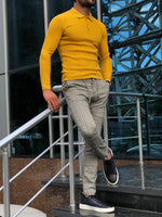 Load image into Gallery viewer, Carlos Slim-Fit Polo Sweater Mustard-baagr.myshopify.com-sweatshirts-BOJONI
