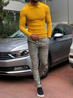 Load image into Gallery viewer, Carlos Slim-Fit Polo Sweater Mustard-baagr.myshopify.com-sweatshirts-BOJONI
