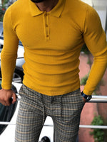 Load image into Gallery viewer, Carlos Slim-Fit Polo Sweater Mustard-baagr.myshopify.com-sweatshirts-BOJONI
